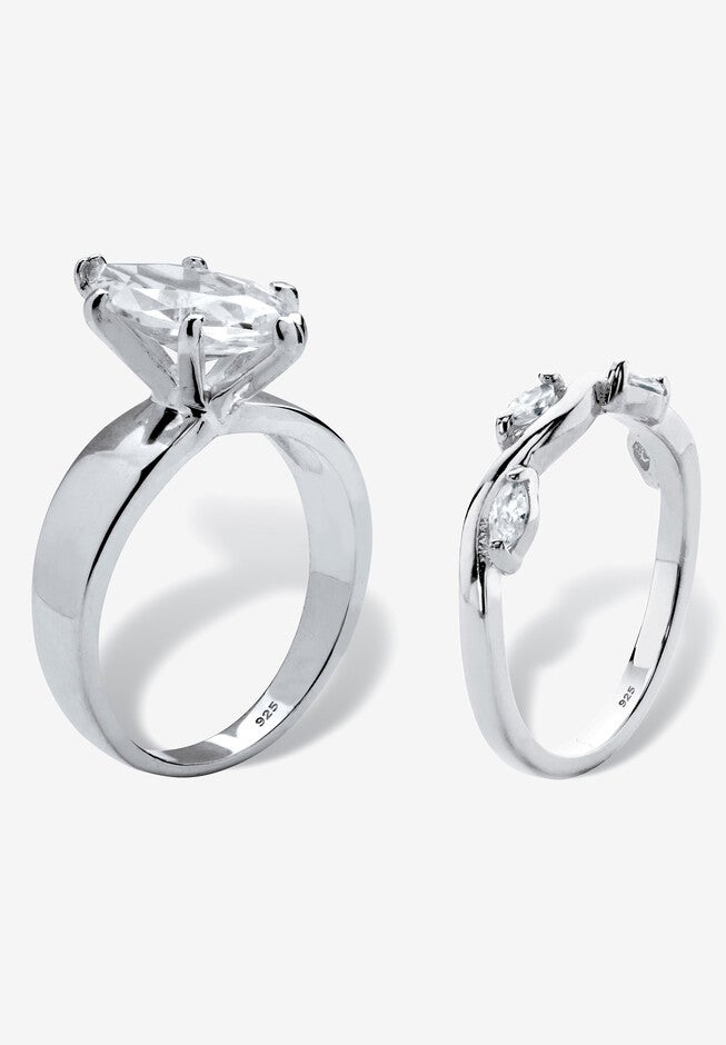 2.51 Tcw Cubic Zirconia .925 Silver 2-Piece Solitaire And Vine Bridal Ring Set, , on-hover image number 1