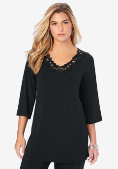 Lace V Neck Ultrasmooth® Fabric Top