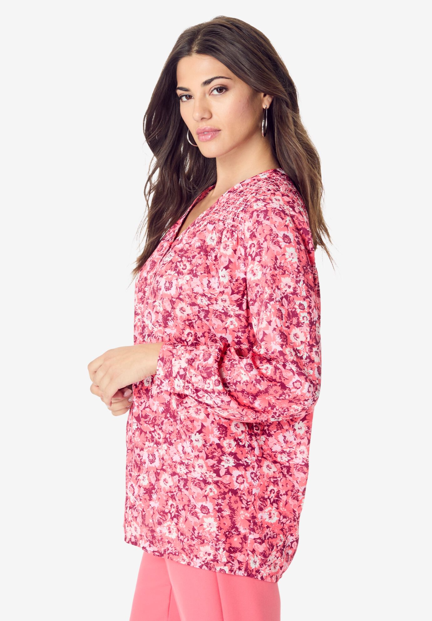 Smocked V-Neck Tunic, , alternate image number 3