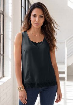 Lace Trim Satin Tank