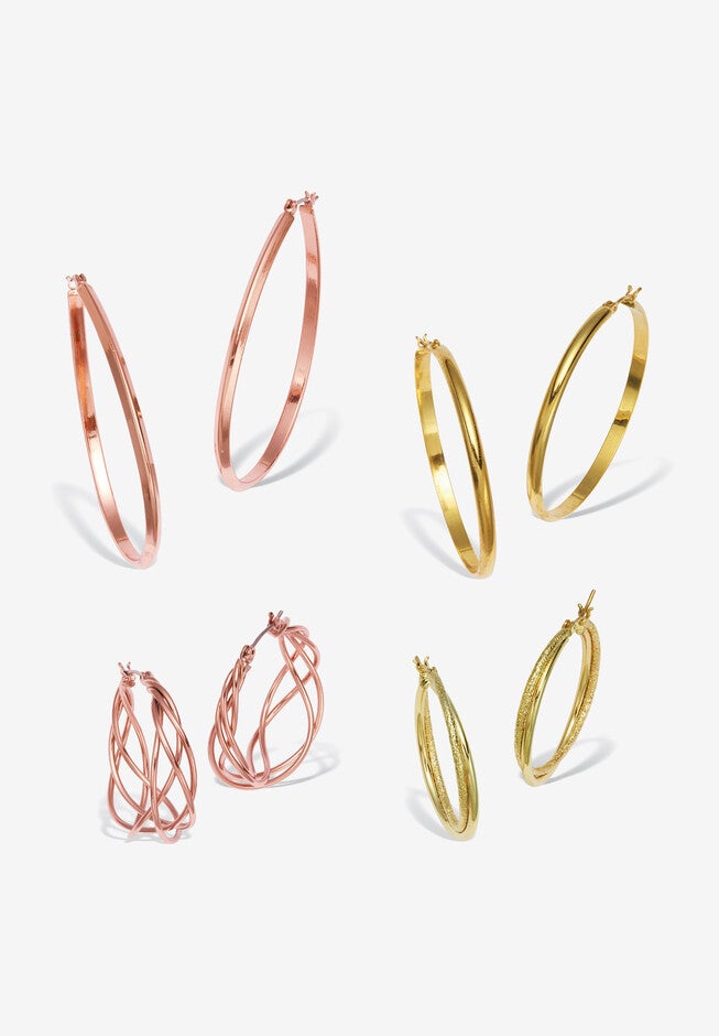 Rose Ion-Plated And Gold Ion-Plated Stainless Steel Hoop Earrings Set, GOLD, hi-res image number 0