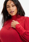 Lace Yoke Mockneck Top, , alternate image number null