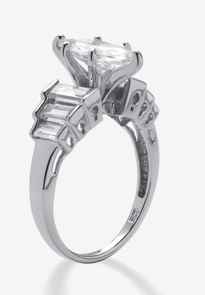 3.82 Ct Tw Cubic Zirconia Ring In Platinum-Plated Sterling Silver, , on-hover image number null