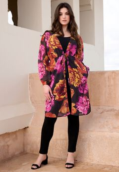 Crinkle Chiffon Tie Front Kimono