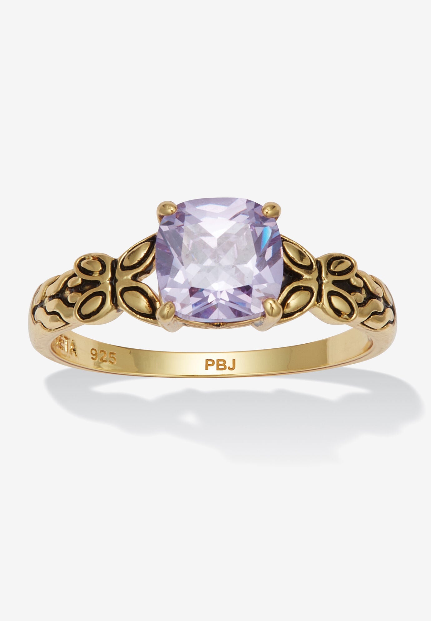 Cushion Cut Birthstone Ring In Gold-Plated Sterling Silver, JUNE, hi-res image number 0