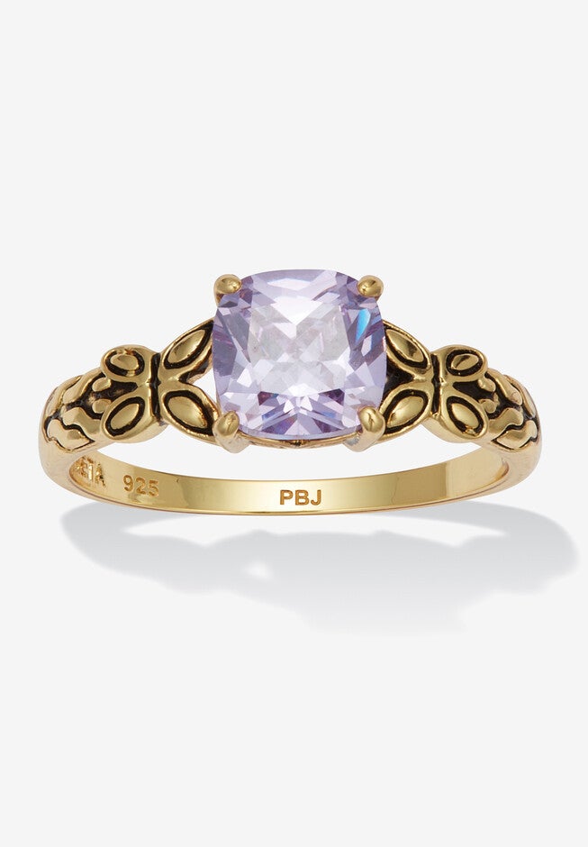 Cushion Cut Birthstone Ring In Gold-Plated Sterling Silver, JUNE, hi-res image number 0