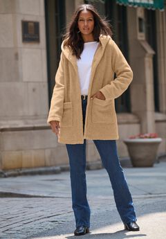 Plus Size Hooded Teddy Fleece Coat