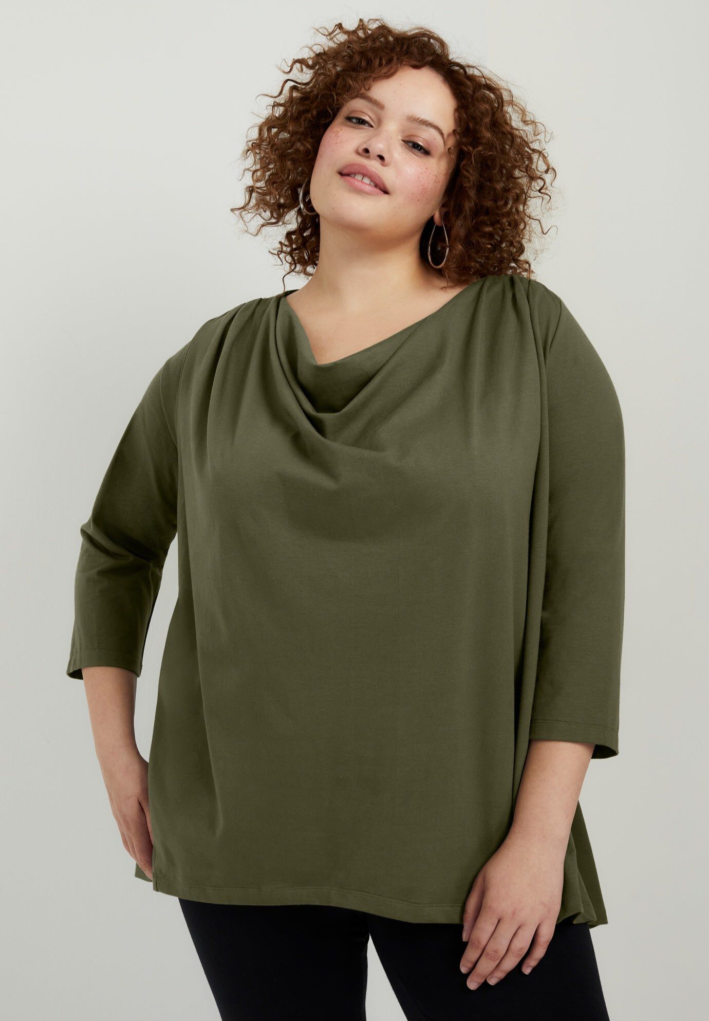 One+Only Cowl-Neck Tunic, DARK OLIVE GREEN, hi-res image number 0