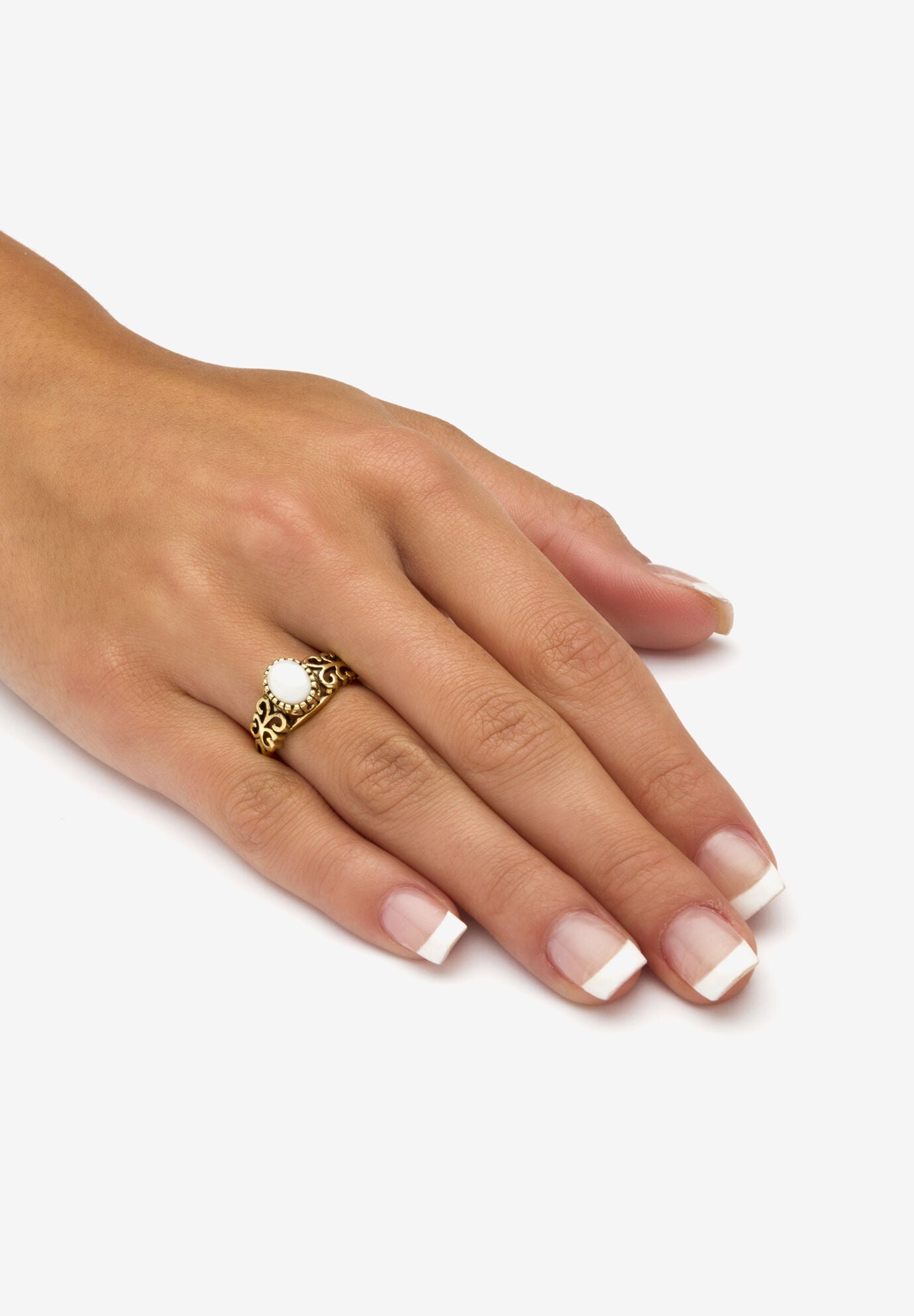 Oval-Cut Opal Scroll Ring In Antiqued Gold-Plated, , alternate image number 2
