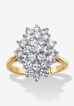 1.82 Tcw Cubic Zirconia Gold-Plated Marquise-Shaped Cluster Cocktail Ring