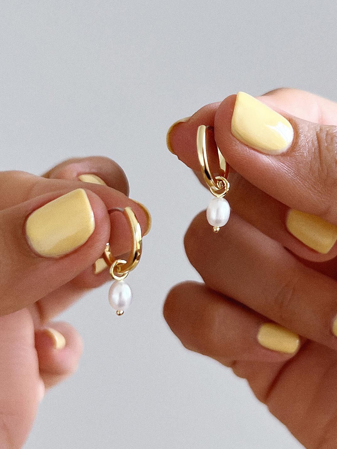 Pearl Huggie Hoops - Frida, GOLD, alternate image number 2