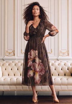 Plus Size Chiffon Flounce V-Neck Maxi Dress
