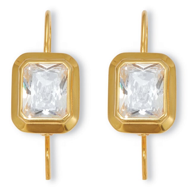 7.6 TCW 14k Yellow Gold-Plated Emerald Cut Cubic Zirconia Drop Earrings, WHITE, hi-res image number 0