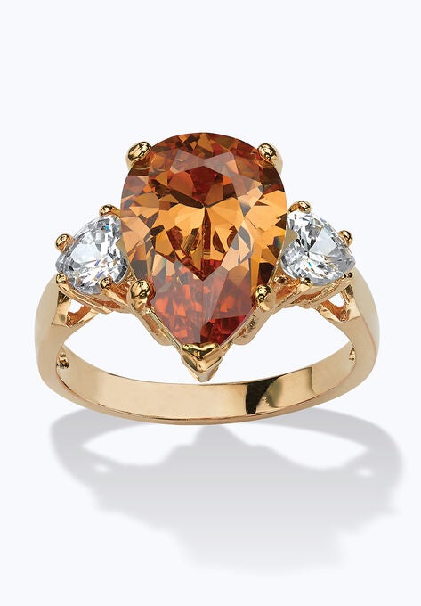 6.41 Tcw Pear-Cut Champagne Cubic Zirconia Ring In Gold-Plated, GOLD, hi-res image number null
