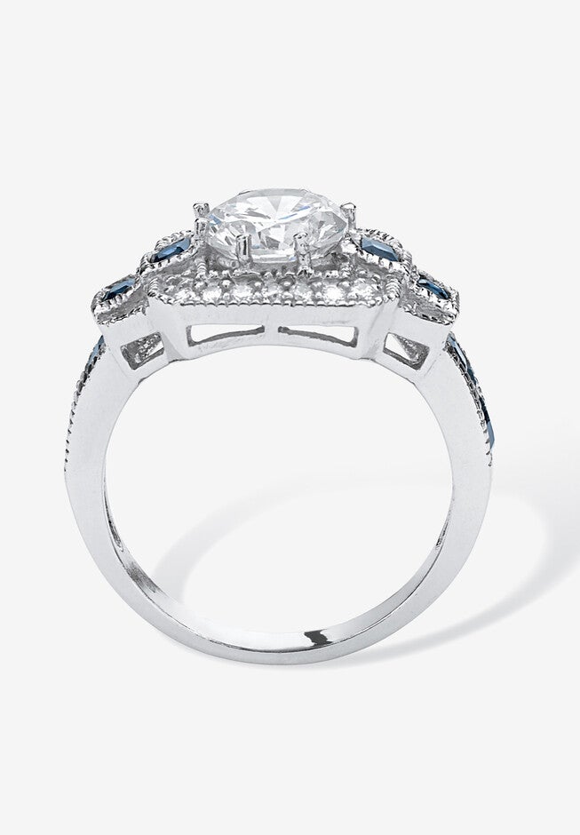 3.26 Tcw Round Cubic Zirconia Square Halo Ring In Platinum-Plated Sterling Silver, , on-hover image number 1
