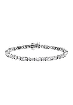 Sterling Silver Miracleset Diamond Round Faceted Bezel Tennis Bracelet 6"