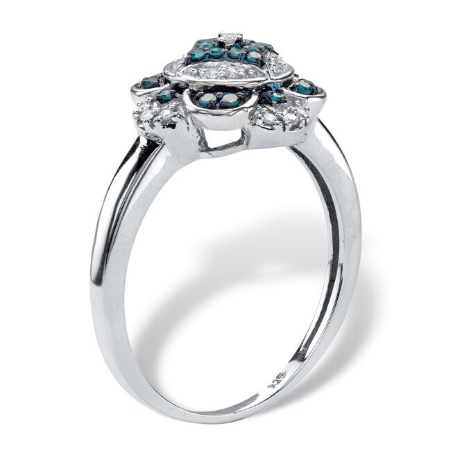 1/5 TCW Enhanced Blue and White Diamond Platinum-plated Silver Cocktail Ring, WHITE, on-hover image number 1