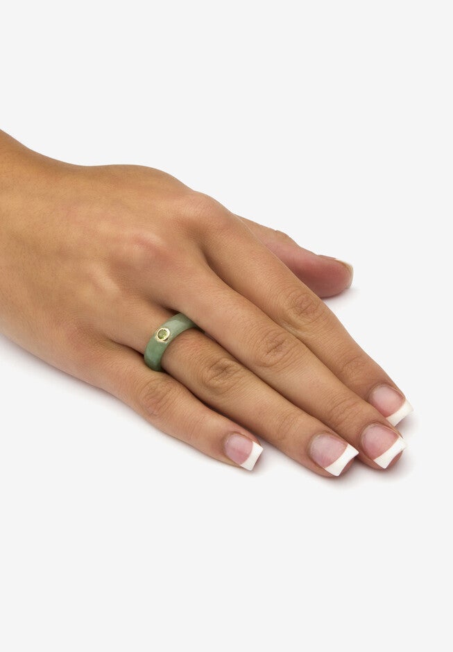Genuine Jade And Peridot, Garnet And White Topaz Ring 3-Piece Set In 10K Gold, , alternate image number 4