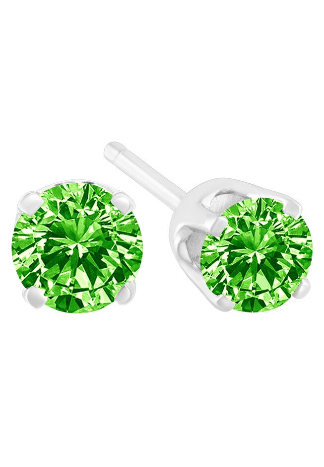 Sterling Silver Round Brilliantcut Green Diamond Classic 4Prong Stud Earrings, , alternate image number 2