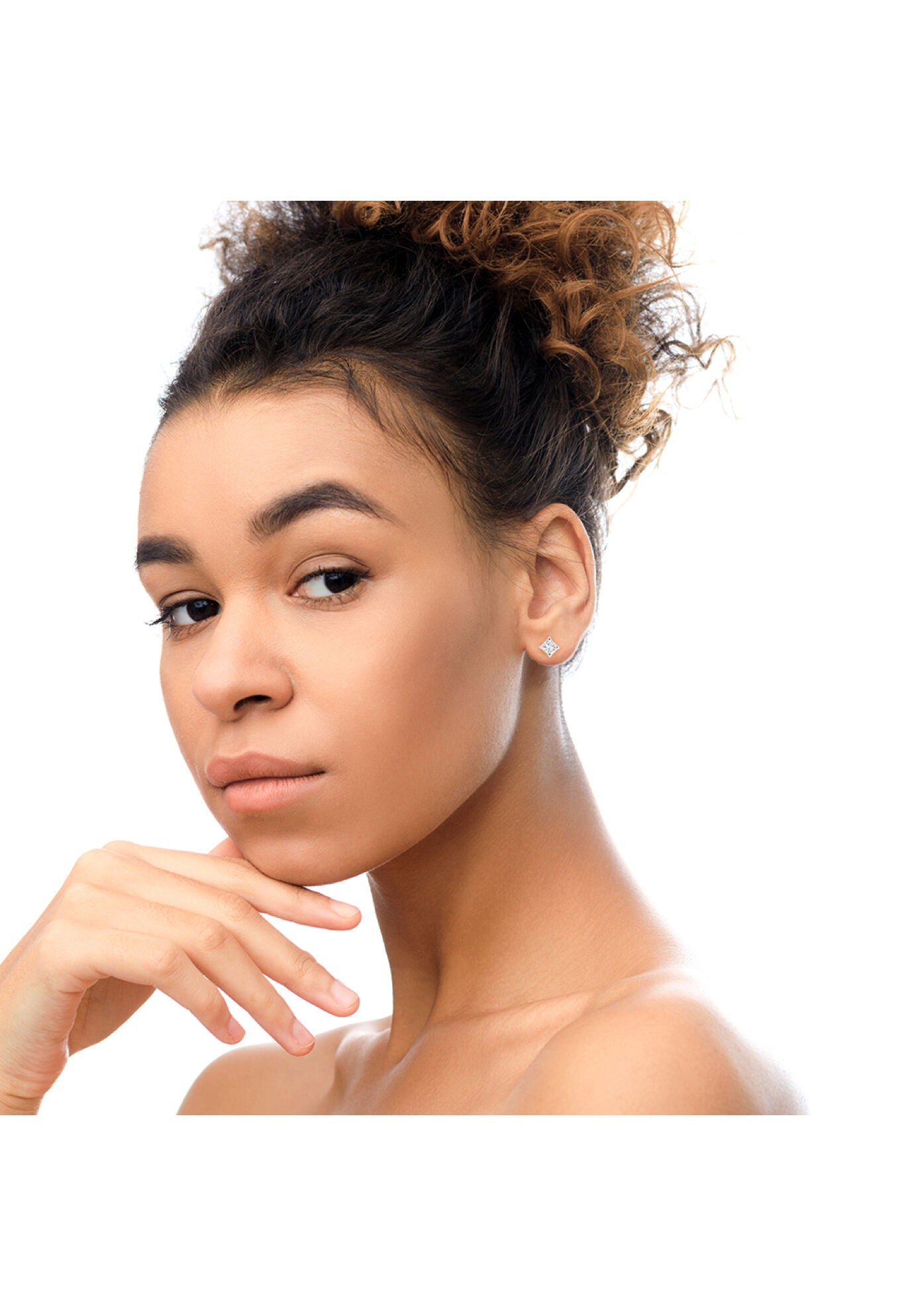 Yellow Gold Princesscut Diamond Petite Classic Square Stud Earrings, , alternate image number 4