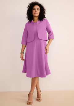 Plus Size Elbow Sleeve Fit-and-Flare Dress with Bolero Jacket – 2-Piece Suit