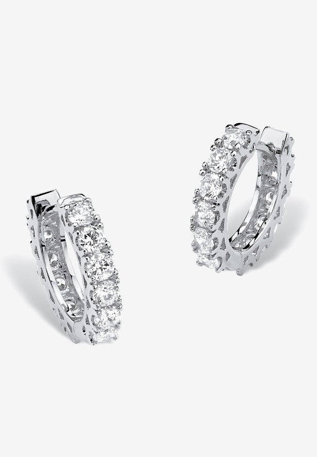 2.40 Tcw Cubic Zirconia Silvertone Hoop Earrings With Surgical Steel Posts (.5 inches), SILVER, hi-res image number 0