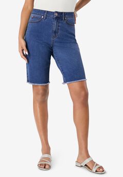 Frayed Hem Bermuda Jean Shorts