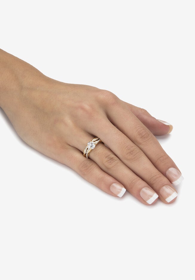 1.79 Cttw. 2-Piece 18K Gold .925 Sterling Silver Cubic Zirconia Wedding Ring Set, , alternate image number null
