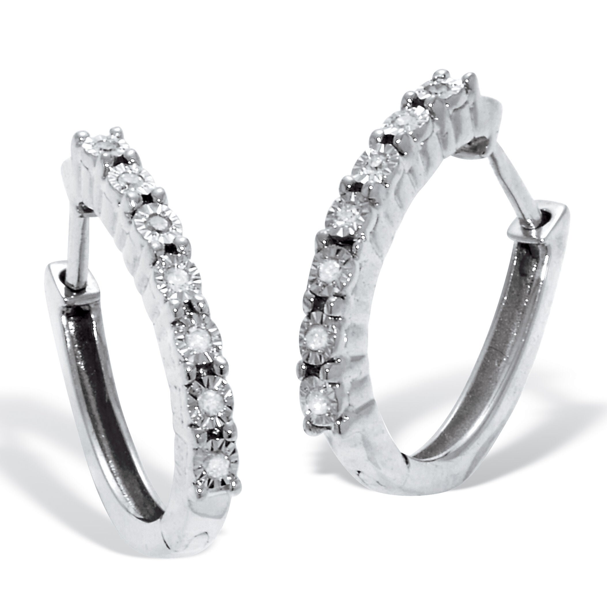 .06 TCW Diamond Sterling Silver Hoop Earrings (1/2 Inch), WHITE, hi-res image number 0