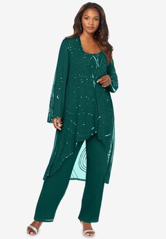 Plus Size Beaded Georgette 3-piece Pant Set – Formal Wear
