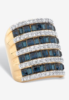 9.18 Cttw Gold-Plated Simulated Blue Sapphire And Cubic Zirconia Ring