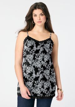 Lace Trim Knit Cami with Adjustable Straps