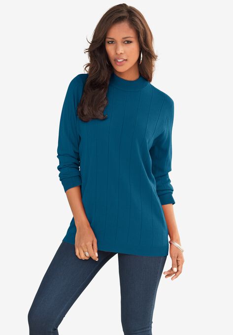 Fine Gauge Drop Needle Mockneck Sweater, OCEAN TEAL, hi-res image number null