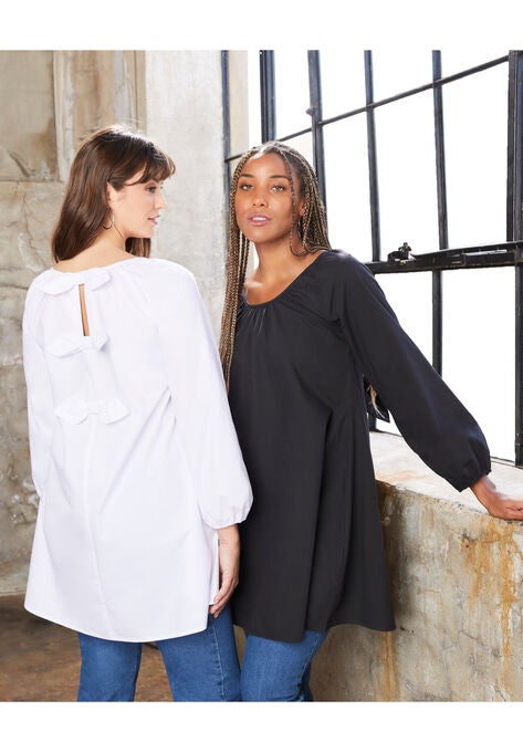 Bow-Back Puff Sleeve Top, WHITE, hi-res image number null
