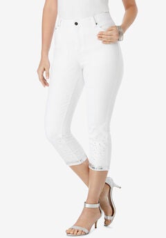 Sequin Trim Straight Leg Capri Jean