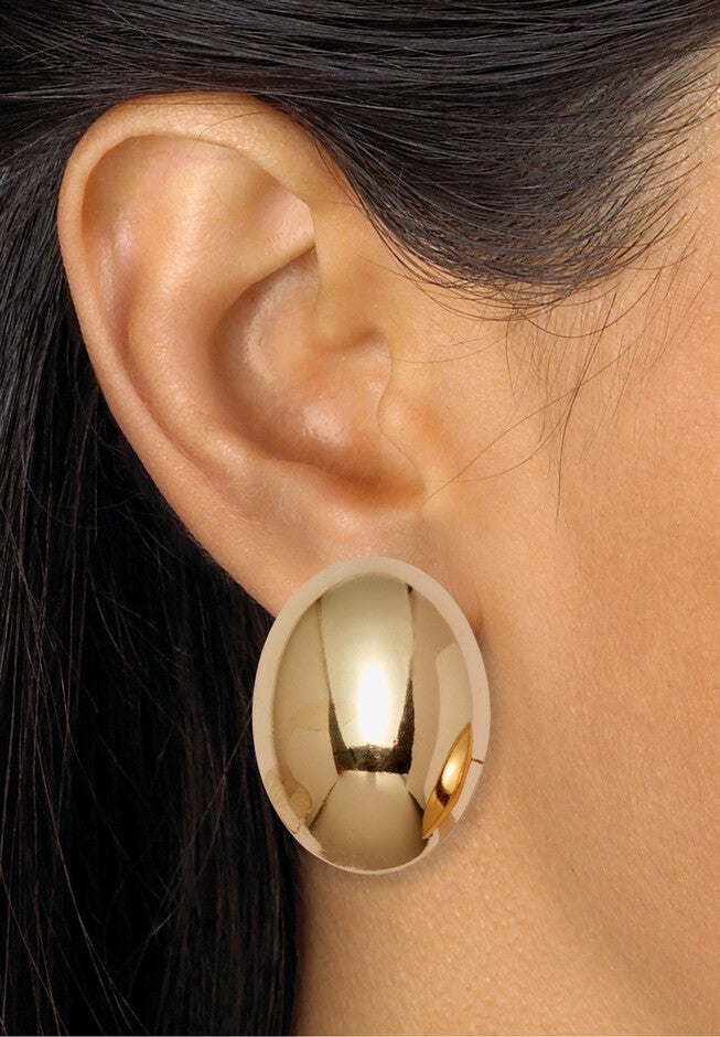 Goldtone Dome Earrings, 30X20Mm, , alternate image number null