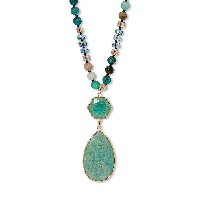 Genuine Green Aventurine Goldtone Beaded Drop Necklace 36-inch, GREEN, hi-res image number null