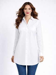 Kate Long-Sleeve Crisp Cotton-Blend Button-Front Tunic