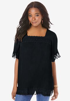 Hand Crinkled Embroidered Lace Top