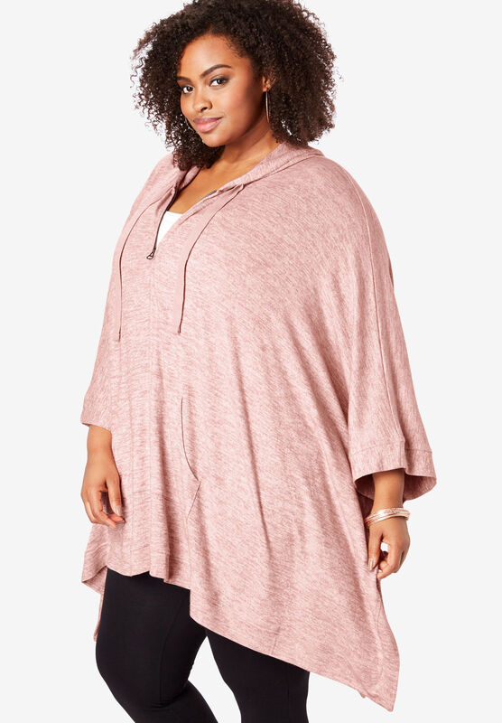Roamans Womens Plus Size Supersoft Hoodie Poncho with Zip Front
