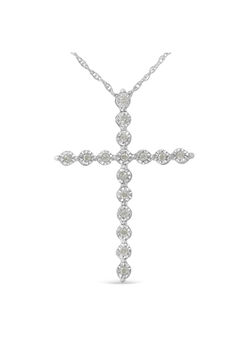 Sterling Silver Brilliantcut Diamond Miracleset Shared Prong Cross Pendant Necklace