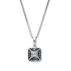 .06 TCW Black Diamond  Sterling Silver Square Pendant and Chain 18 Inches