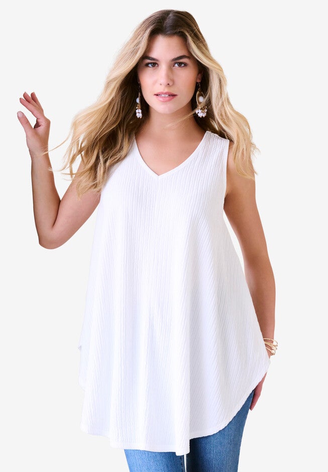 Textured Knit Swing Tank, WHITE, hi-res image number null