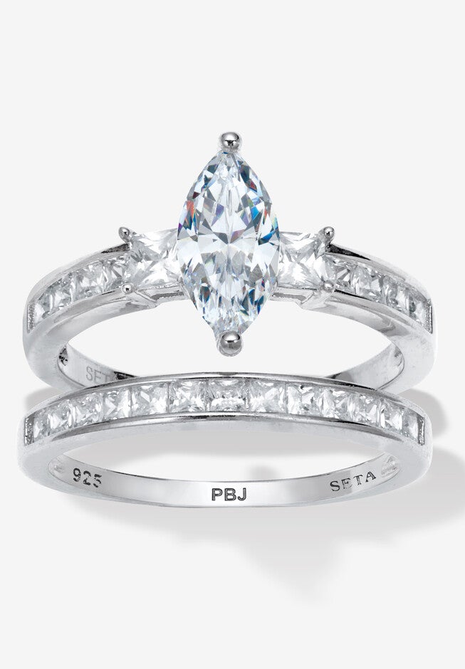 2.34 Tcw Marquise Cubic Zirconia Bridal Ring Set, PLATINUM, hi-res image number null