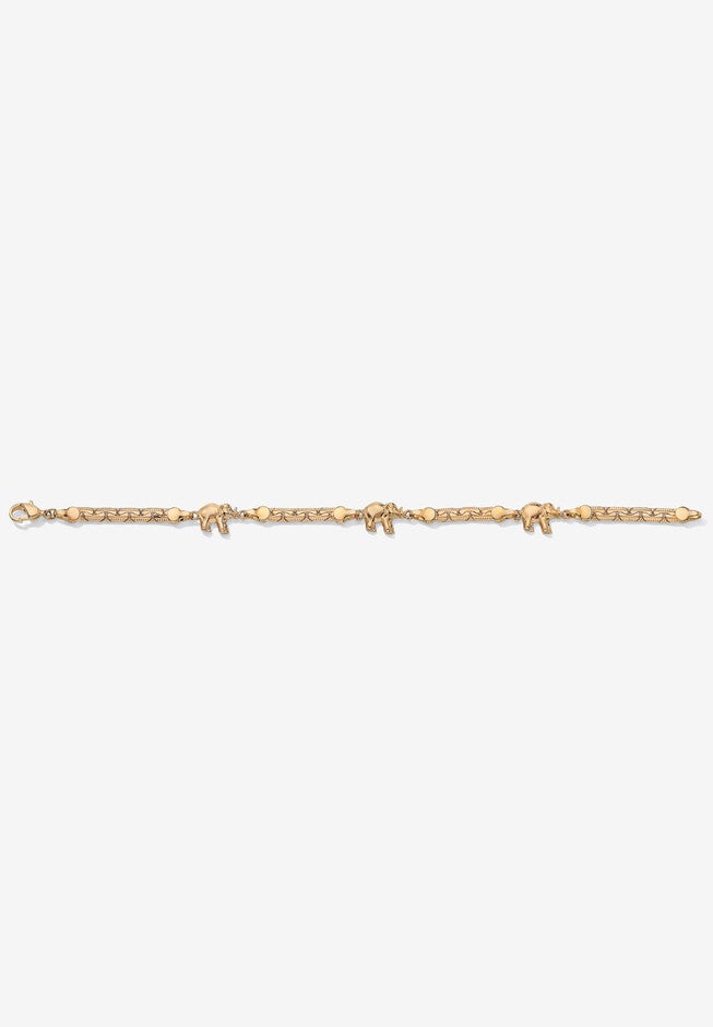 Goldtone Caranvan of Lucky Elelphants Ankle Bracelet 10 inches, , alternate image number 3