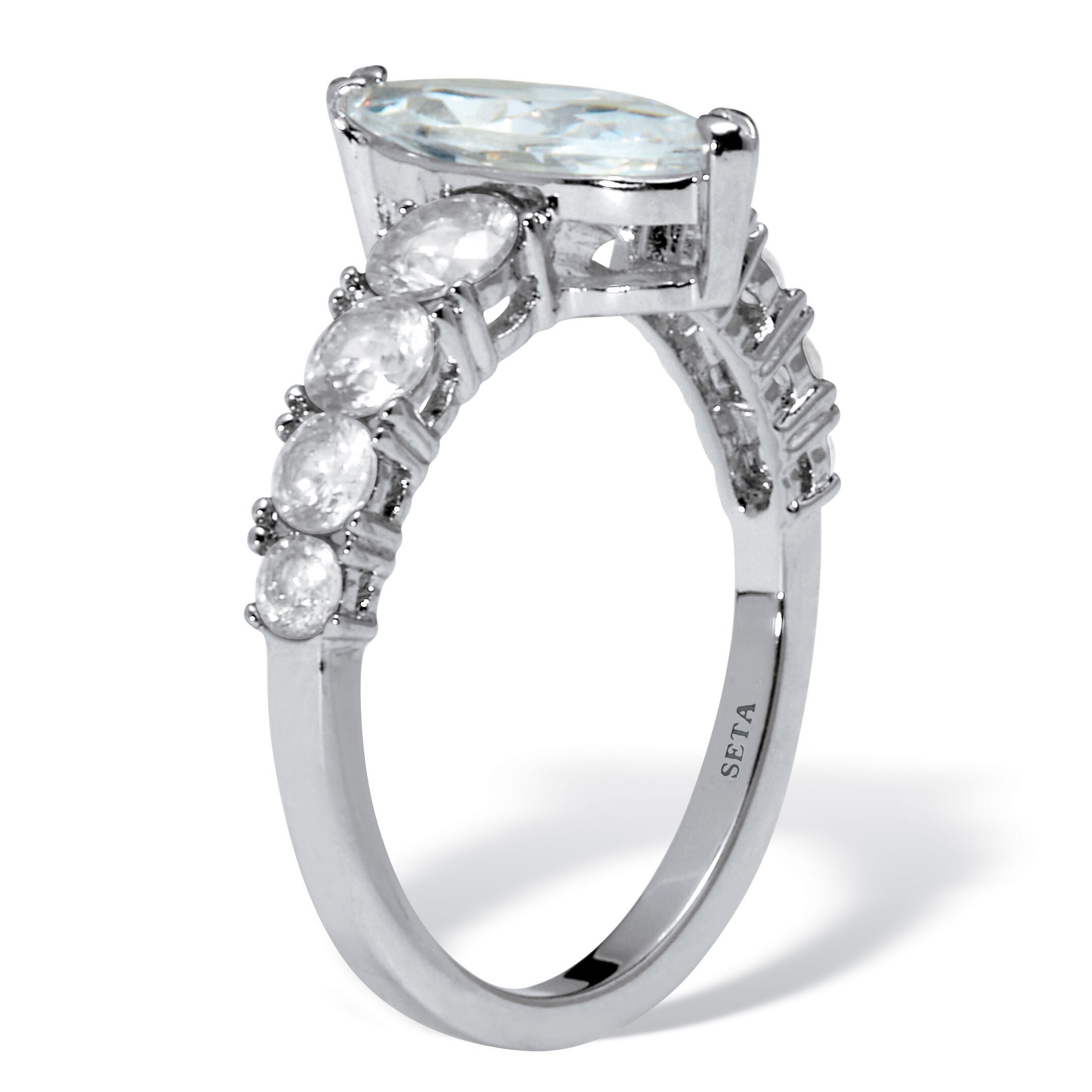 3.40 TCW Marquise-Cut Cubic Zirconia Silvertone Engagement Ring, WHITE, on-hover image number 1