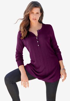 Fine Gauge Drop Needle Henley Sweater