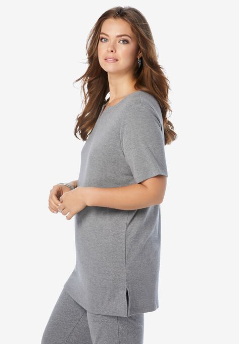 Notch-Neck Soft Knit Tunic, , alternate image number null