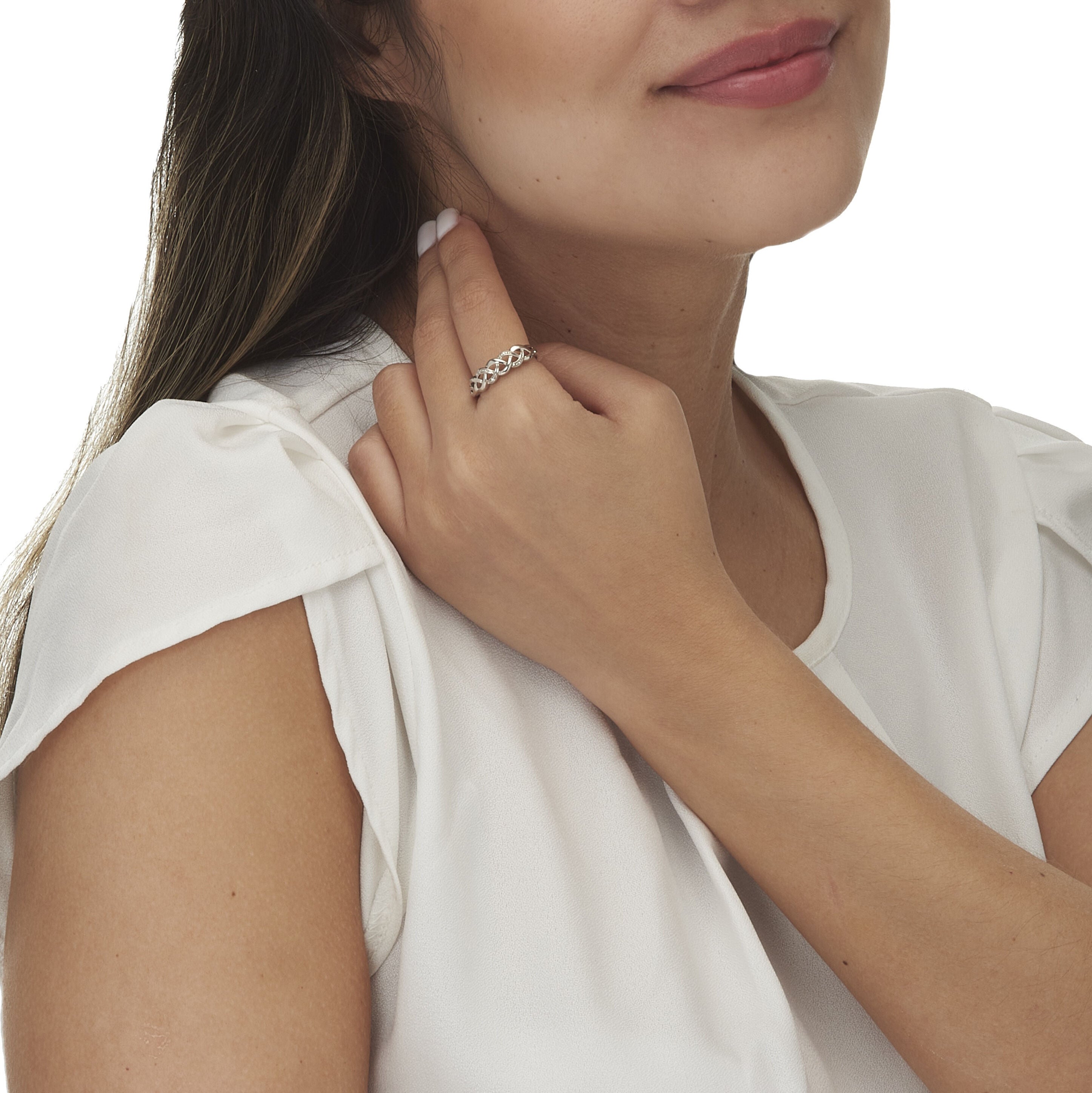 Genuine Diamond Accent Platinum-Plated Sterling Silver Braided Ring, WHITE, alternate image number 2