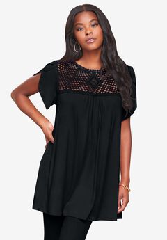 Lace Yoke Pleated Tunic